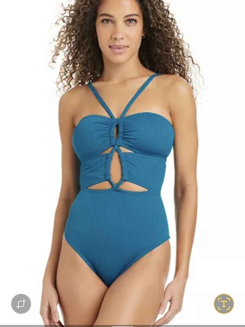 Bar III Teal Ribbed Cutout One-Piece Swimsuit